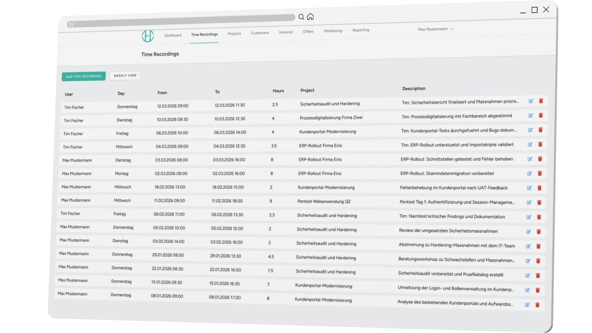 ERP Zeiterfassung Detail